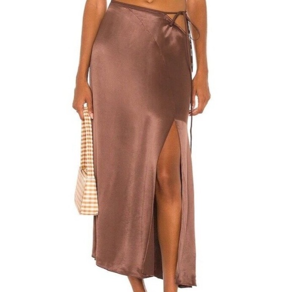 LPA Hanson brown satin midi skirt - Picture 1 of 2